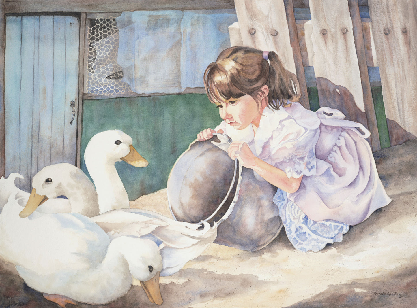 A Girl and Her Ducks - Metal prints