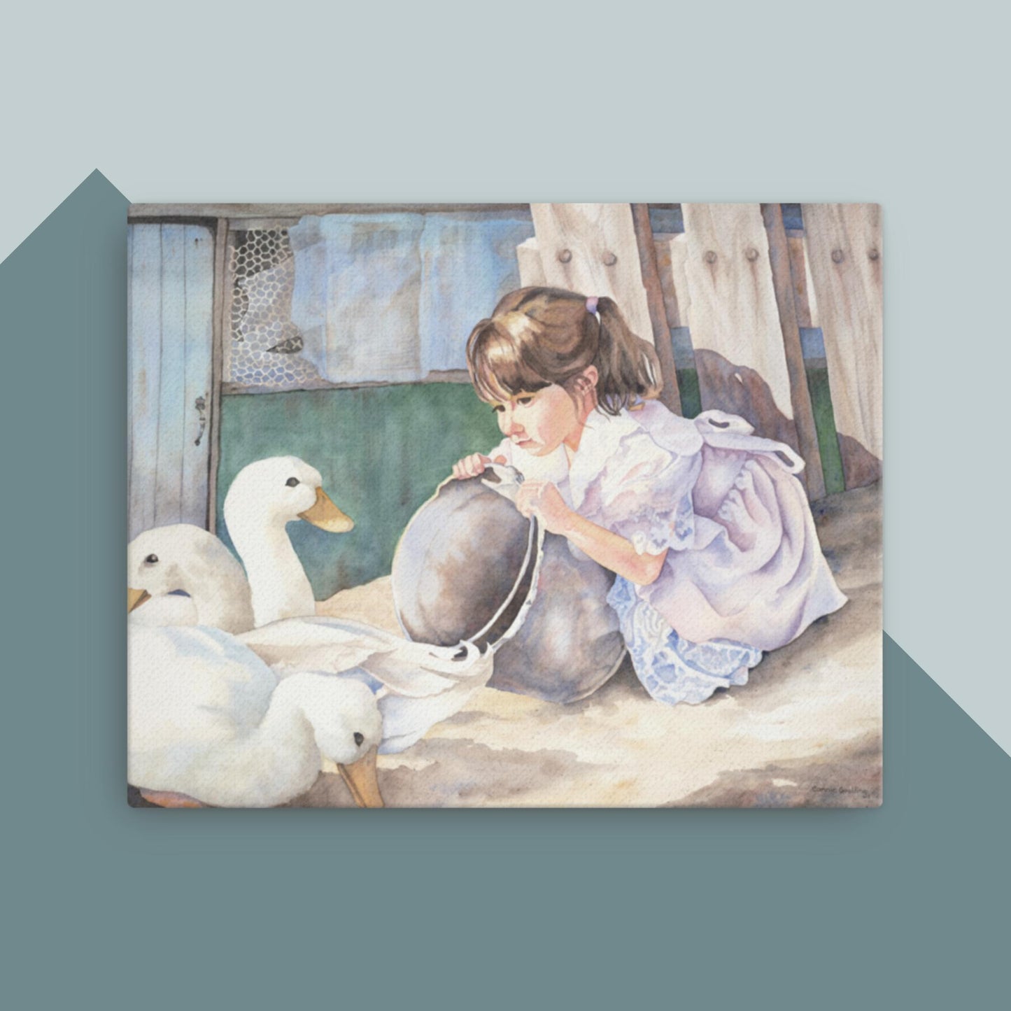 A Girl and Her Ducks - Canvas
