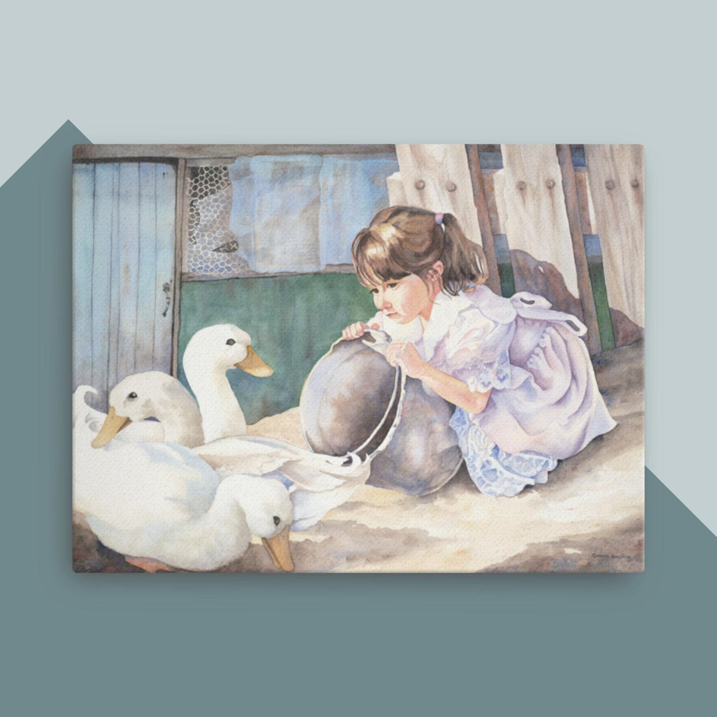 A Girl and Her Ducks - Canvas