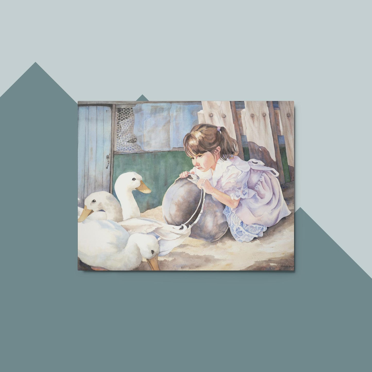 A Girl and Her Ducks - Metal prints