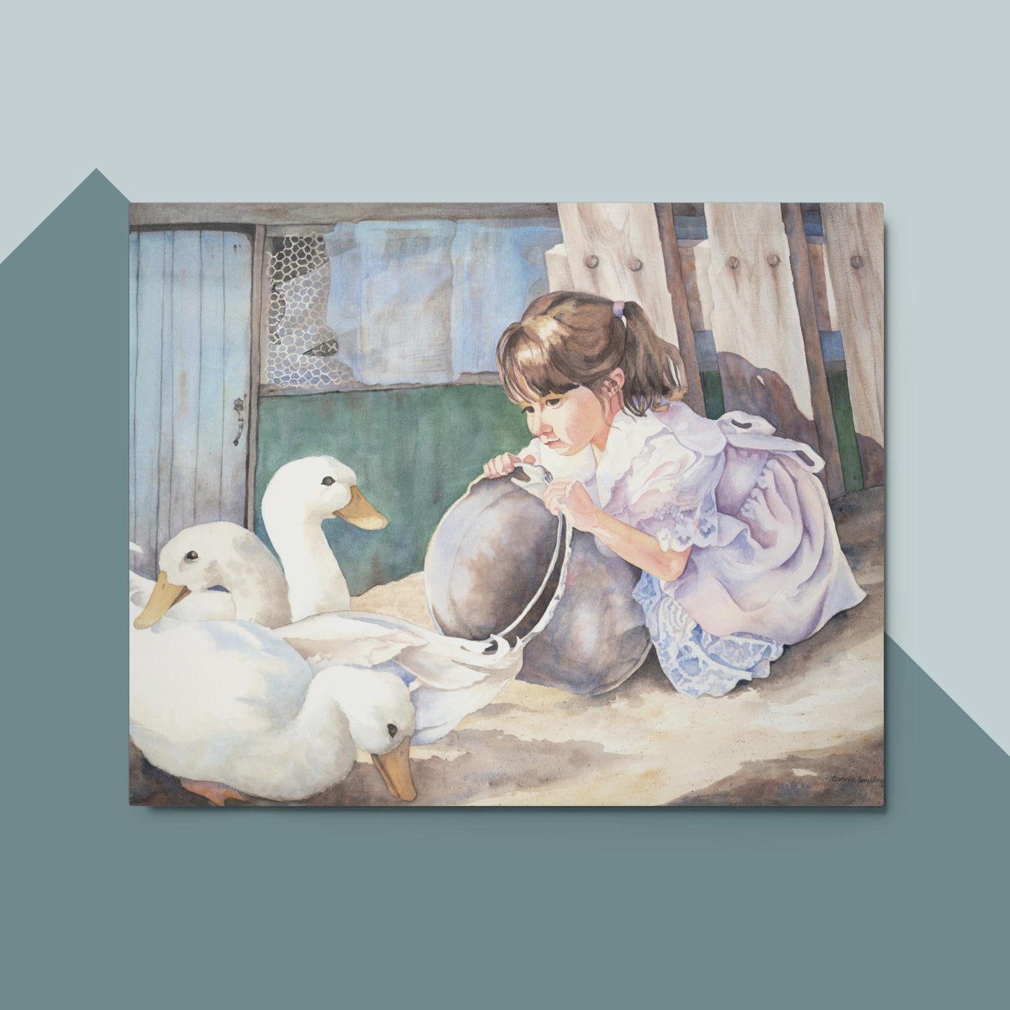 A Girl and Her Ducks - Metal prints