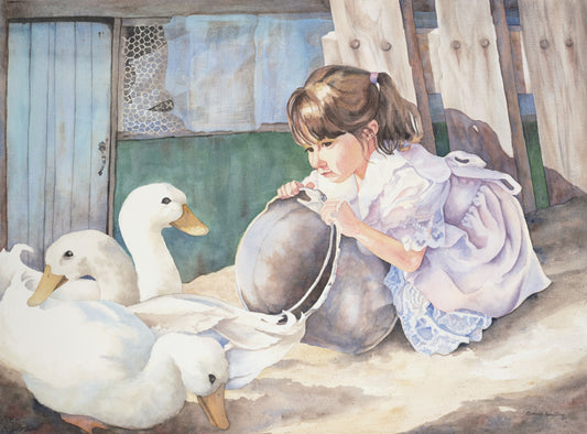 A Girl and Her Ducks - Canvas